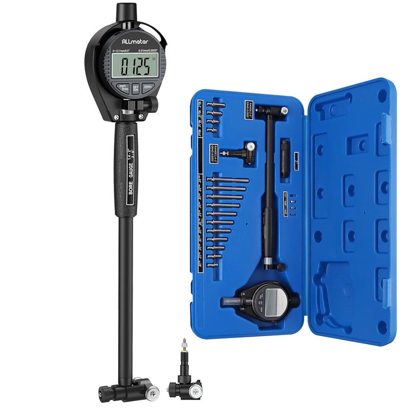 ALLmeter Store Dial Indicator Bore Gauge with 1.4"-6"/0.0005" Measuring Range Dial Bore Gauge Set with 15PCS Anvils & 6" Measuring Depth for Engine Cylinder Deep Engine Hole Cylinder Measurement Gage - Image 1
